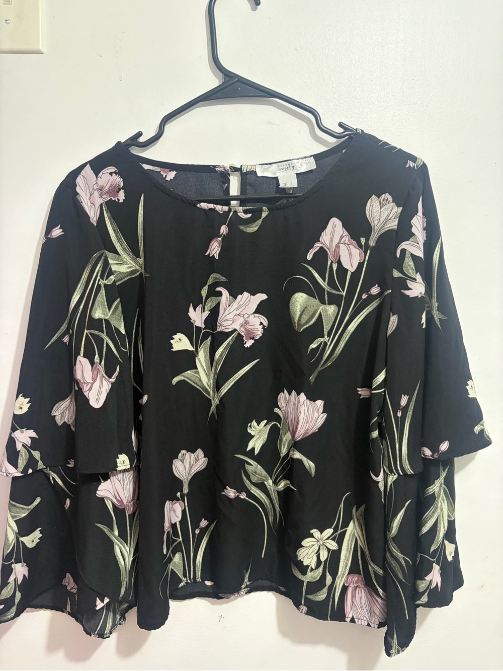 Streetwear Society Black Blouse with Pink Floral Print